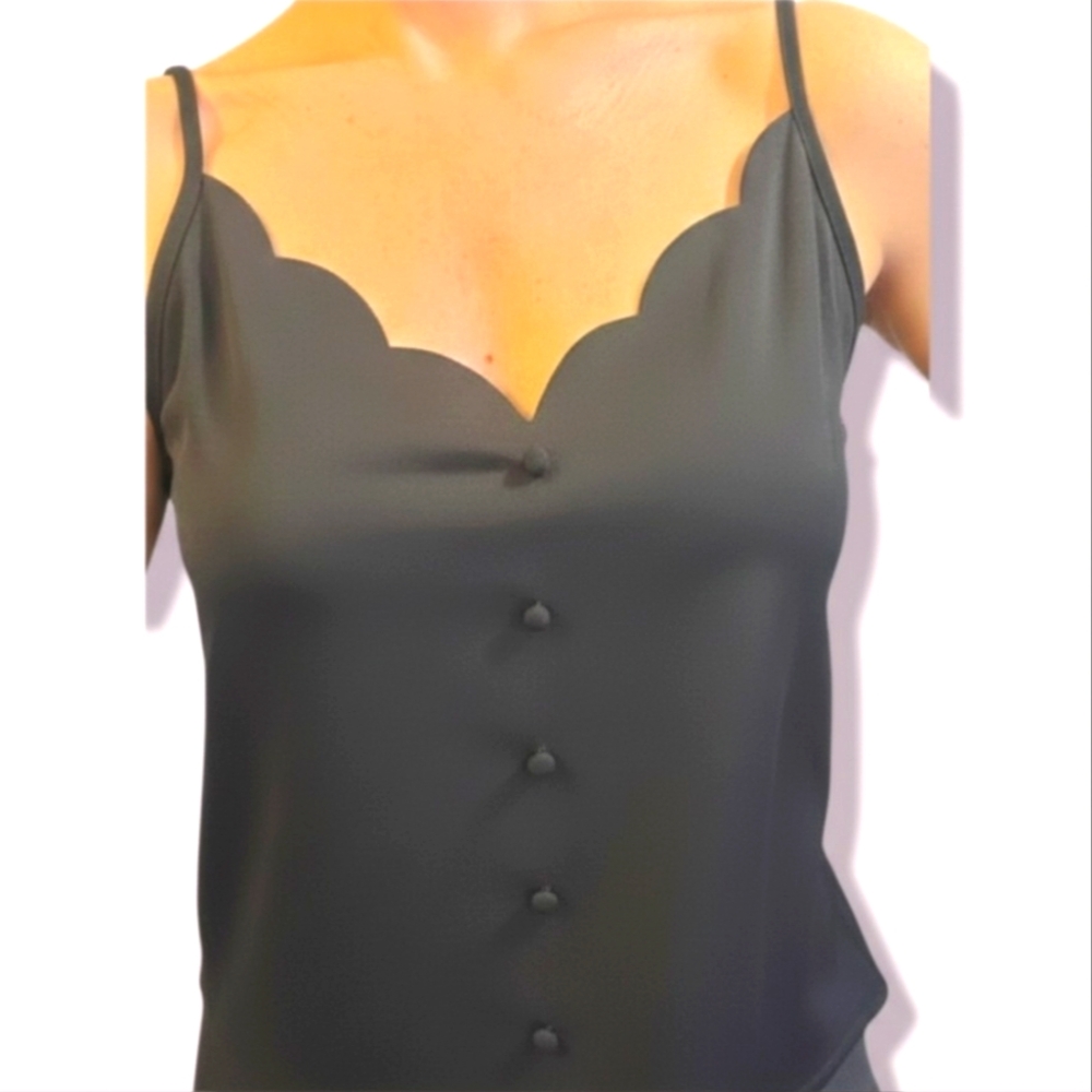 NEW Black Scallop Edge Cami Top w/ button detail - S